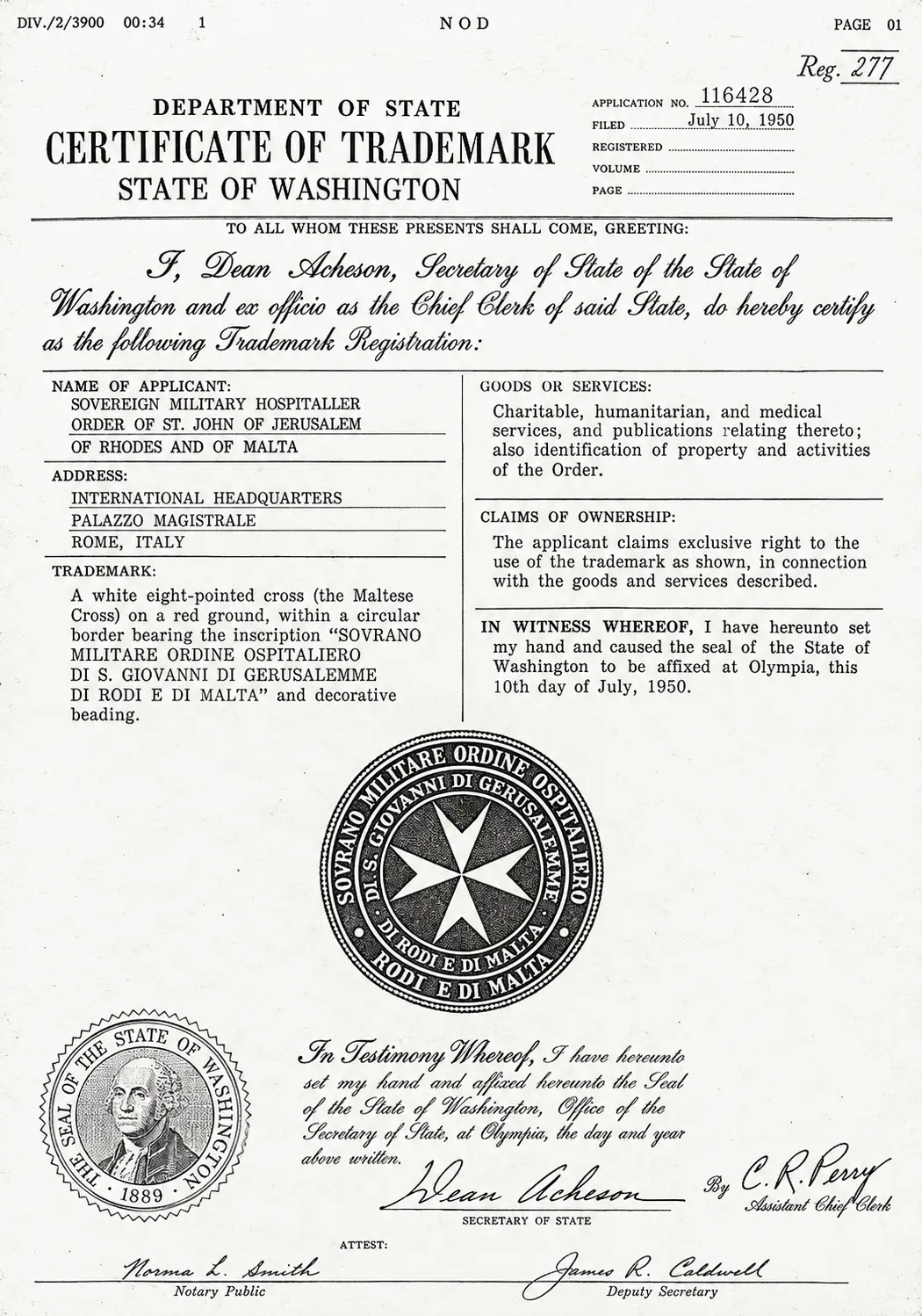 Certificate of Trademark, State of Washington