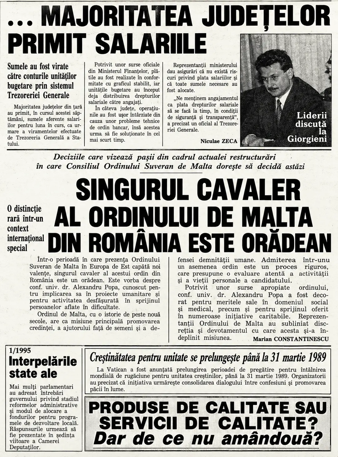 Romanian newspaper article on a Knight from Oradea